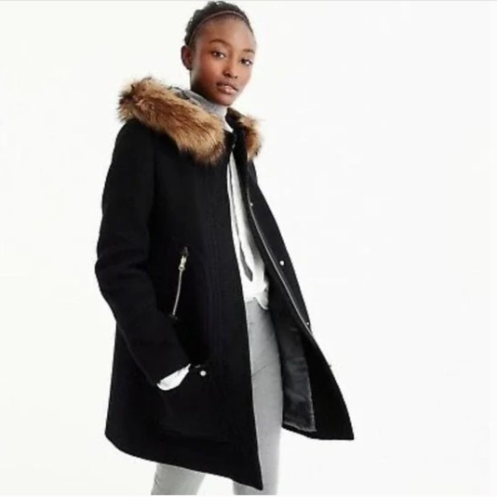 J. Crew Chateau Parka in Italian Stadium Cloth Wool in Black Size 2P